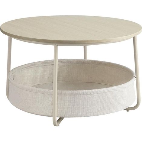 Table basse ronde moderne avec rangement 75 x 45 cm style épuré ambiance cosy en aggloméré noir (1/2)