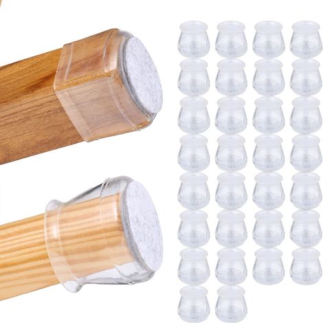 Relaxdays Pack 32 Protectores para Patas de Silla, Redondos, Cubrepatas Mesa o Sillón, Tacos Protección, Transparente (1/5)