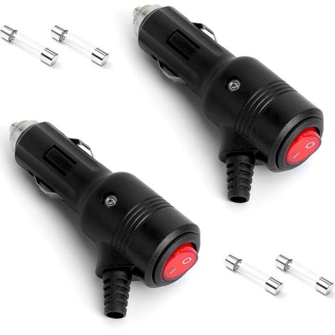 2PCS prise allume cigare 12v sécurité résistante à la chaleur prise allume cigare male avec un interrupteur rouge et 4pcs fusibles supplémentaires de 15A universel 12V/24V voiture allume-cigare socket (1/5)