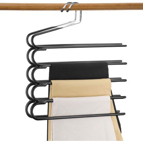 Juego de 2 perchas para pantalones, 5 niveles, metal cromado, organizador de armario, ahorra espacio. (1/5)