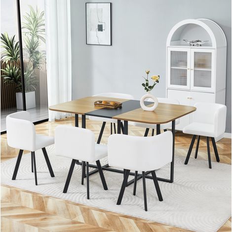 Conjunto de mesa de comedor 150x100x79 cm en MDF negro/blanco, extensible, FloraGrace (1/5)