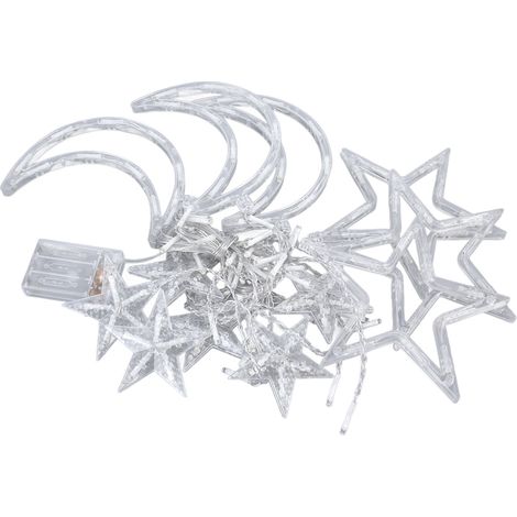 3m 126 lumières guirlande rideau étoiles lunes parallèle, décoration Ramadan Aïd, 2 modes d'éclairage, pour chambre salon, alimentation batterie (sans piles) (BZ2399-W) (1/5)