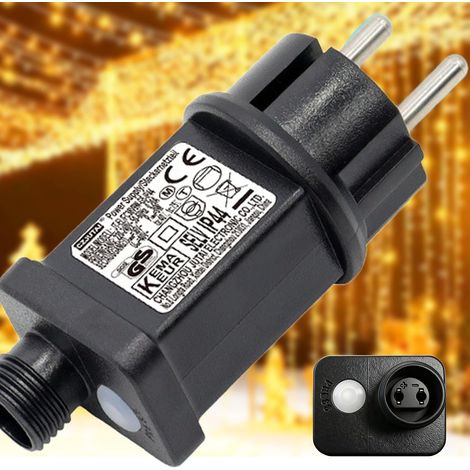 Clignoteur pour Guirlande 24V 6W Transformateur  8 Modes Prise Guirlande Lumineuse avec Minuterie, Étanche IP44 Adaptateur pour Éclairage de Noël, Sapin Rideau Lumineux (1/5)