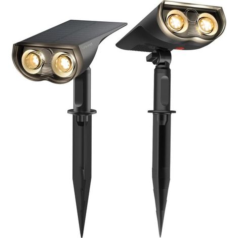 Linkind Lampe Solaire Extérieur 800lm, Spot Solaire Puissant avec 3 Modes d'Éclairage, Projecteur Solaire LED Etanche IP67, Lumière pour Jardin Chemin, Blanc Chaud, 2 Pack [Classe énergétique A] (1/3)