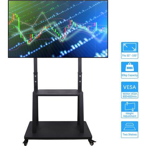 32-100 inch Mobile TV Cart Floor Stand Mount Extra Strong Trolley for Plasma/LCD/LED (1/5)