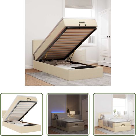 vidaXL Matratze mit Taschenfedern -  Ottomane Bett mit Matratze & LEDs Creme 90x200 cm Stoff