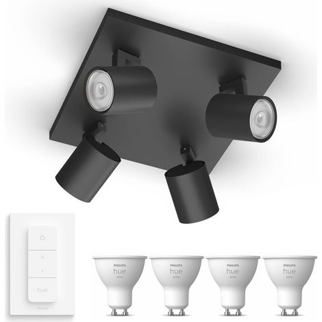 Philips Hue Runner Aufbauspot mit 4 Lichtpunkten GU10 (Schwarz) Warmweißes Licht - Inkl. 1 Dimmschalter - White (1/5)