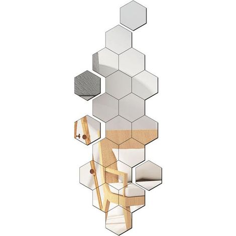 Adhesivos de pared de espejo acrílico de 807040 mm para decoración de sala de estar y dormitorio, hexágono plateado, 20 unidades. (1/5)