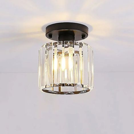 Plafonnier semi-encastr noir petit lustre antique en cristal pour couloir et salle de bain YYV (1/4)
