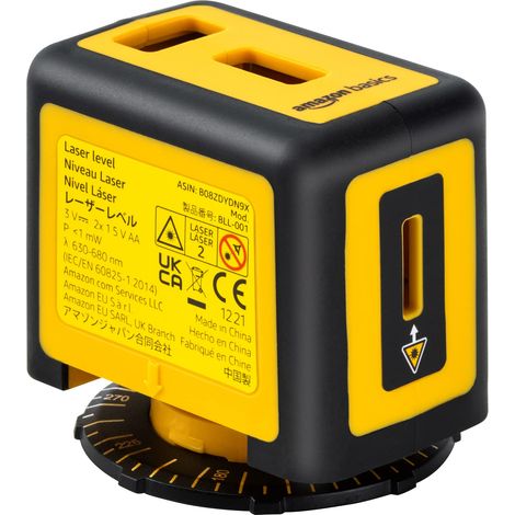 Niveau laser rotatif à 360°, classe II, avec 2 niveaux à bulles extra-larges rétro-éclairés, 3 m, Jaune/Noir