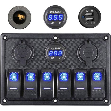 Panneau de Commutation à Bascule étanche 6 Gangs Affichage Tension Numérique 12V-24V Double Prise Chargeur USB (1/5)