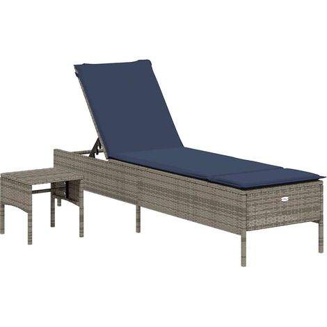 Maison Exclusive - Lettino prendisole con Tavolino e Cuscino in Polyrattan Grigio