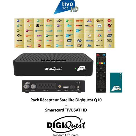 Pack TIVÙSAT HD Récepteur Satellite Digiquest Q10 + Carte Smartcard TIVUSAT HD