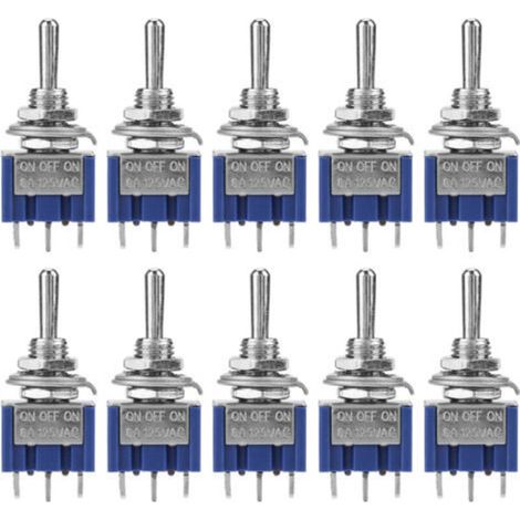 10 pièces sur OFF sur Mini interrupteur à bascule SPDT 3 positions 3 broches 6mm 6A 125VAC (1/5)