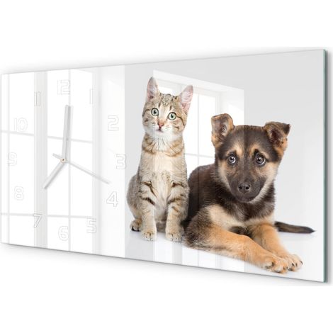 Grande Horloge Murale 60x30 cm Design Panoramique Verre Silencieux pour Salon Chien et chat (1/5)