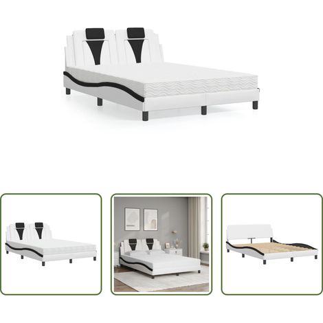 vidaXL Coussin de tête - Lit Viana avec matelas blanc et noir 140x200 cm similicuir (1/5)
