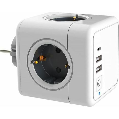 Multipresa USB, Multipresa a cubo da parete con 4 prese, 2 porte USB, 1 alimentatore Type-C, Multipresa USB 7 in 1 con interruttore, Caricabatterie da parete USB (1/5)