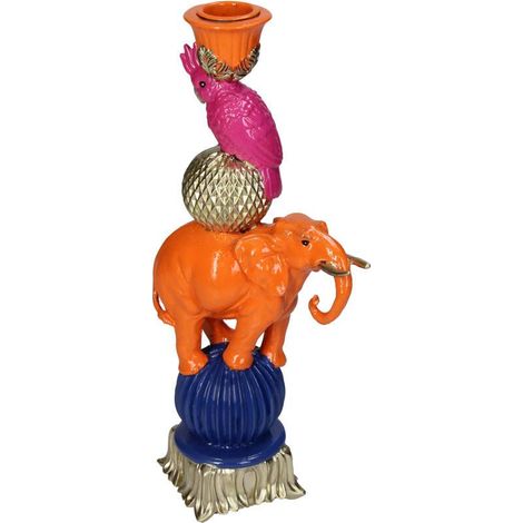 Bougeoir Décoratif Éléphant en Polyrésine Orange pour Bougie Standard - Hauteur 26 cm - PANGIVO