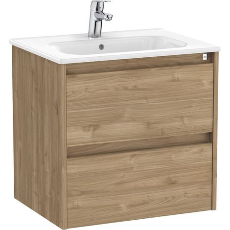 Pack Unik mueble de 2 cajones + lavabo TENET - ROCA Color: Nogal - Medidas: 585x460x565 mm