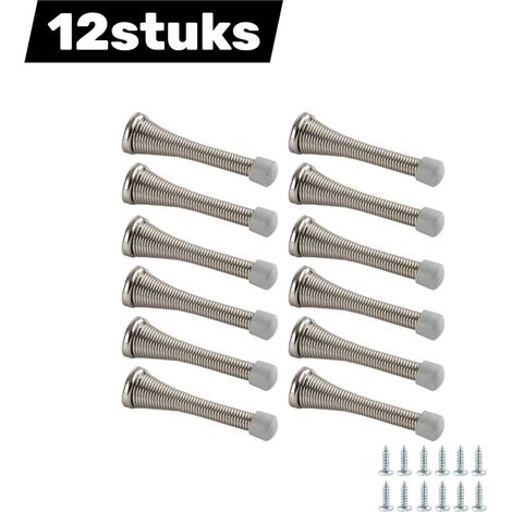 Lot de 12 pièces - Butée de porte - Ressort de sécurité manuel - Protection murale insonorisée - Pour chambres d'enfants et chambres à coucher - Base antidérapante - 8,5 cm - Argent (1/5)