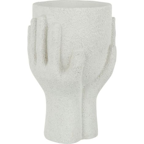 Cache-Pot en Ciment "Mains" 24cm Blanc