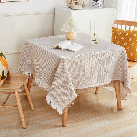 180x180cm Nappe Carrée, Nappe Coton Lin Lavable Tricot Kaki avec Pompons Nappe Anti Taches pour Salle à Manger (1/5)