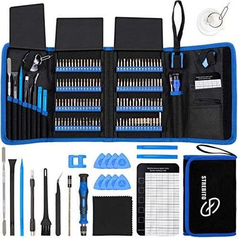 142-teiliges elektronisches Präzisionsschraubendreher-Set mit 120 Bits, magnetisches Reparaturwerkzeug-Set für iPhone, MacBook, Computer, Laptop, PC, Tablet, PS4, Spielkonsole, Blau - (1/5)