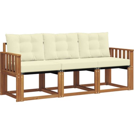 Outdoor Sofa Set with Cushion 3 pcs Natural and Cream vidaXL