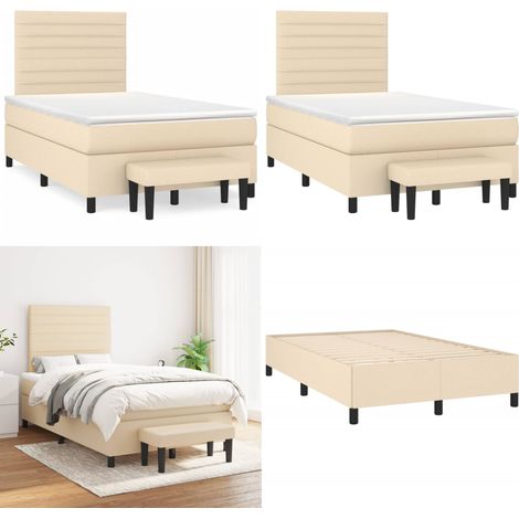 Sommier à lattes de lit avec matelas crème 120x190 cm tissu - Lit Plateforme - Lit Double - Literie - Chambre À Coucher - Meuble De Chambre - Home & Living (1/5)