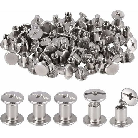 royaluxe -80 Pièces Rivet à Tête Plate, Rivets de Reliure en Acier Inoxydable, Chicago Reliure Vis, pour Bricolage Cuir, Livre, Album Photo, Ceinture en Cuir H200 (1/5)