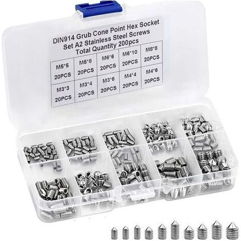 200 pièces de vis sans tête Vis sans tête à six pans creux en acier inoxydable 304 M3 M4 M5 M6 M8 Vis de poinçonnage Vis de poignée de porte Vis sans tête coniques Vis combinées (1/5)