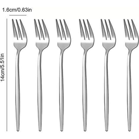 Ensemble de couverts (6 pièces argentées) : fourchettes à fruits, fourchettes à salade et à dessert, mini-fourchettes (1/5)