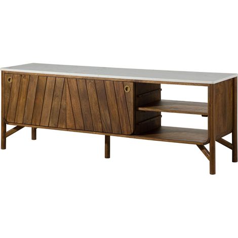 Sideboard Mango 185x45x65 braun geölt / echter Marmor LOS ANGELES 06