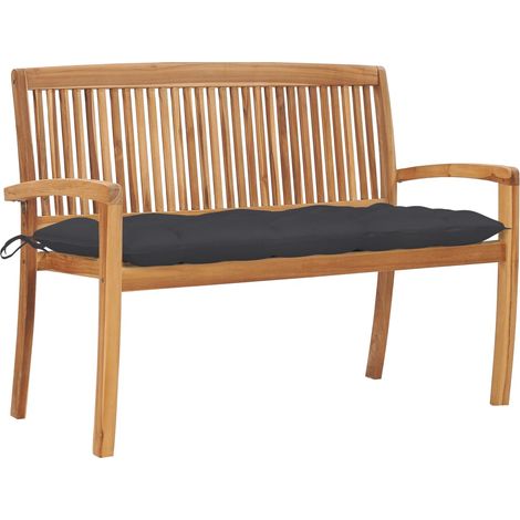 Stapelbare Gartenbank mit Auflage 128,5 cm Massivholz Teak (1/5)