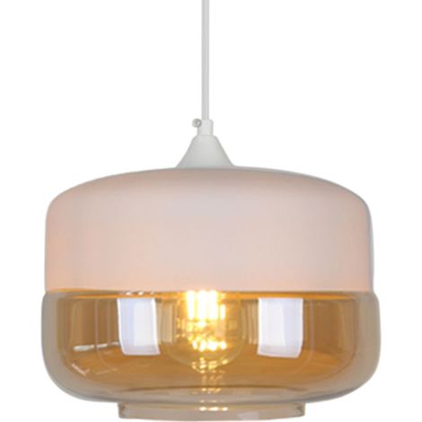 Lustre en verre rétro vintage – Plafonnier métal et verre – 25 cm x 23 cm – Abat-jour E27 pour lumière douce – Installation rapide – (1/5)