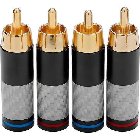Lot de 4 connecteurs RCA HiFi en fibre de carbone plaqués or pour haut-parleurs. (1/5)