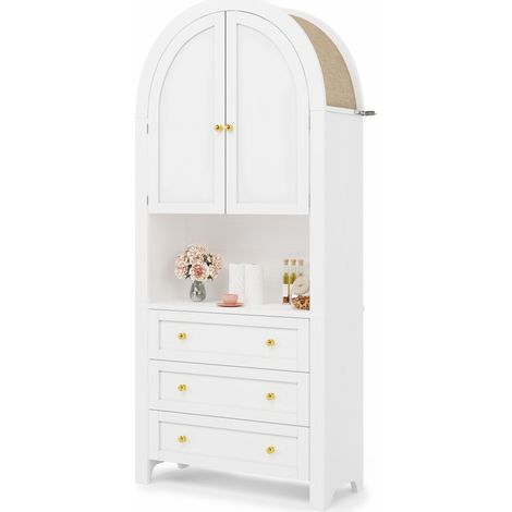 Armadio Contenitore con 2 Ante, 3 Cassetti e Vano a Giorno, Stile Moderno, in MDF, 70×35×180 cm, Bianco (1/5)