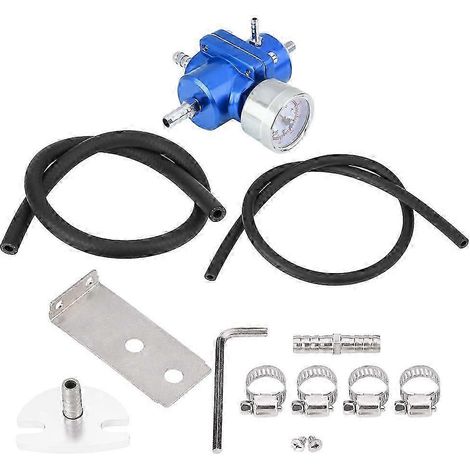Universal Aluminum Fuel Pressure Regulator Gauge Hose Kit 0-140 Psi Adjustable Red( ) (1/4)