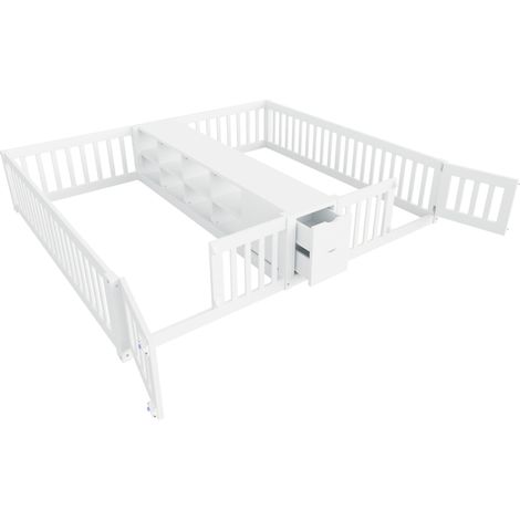 Letto per bambini doppio 90 x 200 cm con contenitore, sponde di sicurezza, bianco (1/5)