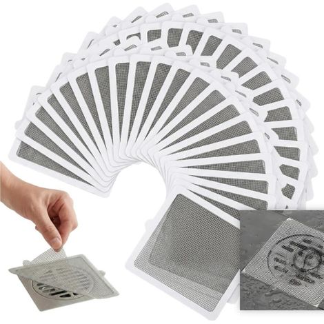 42 Pièces, Filtre à Cheveux Jetable pour Douches - Abflusssieb Dusche, Filtre pour Abfluss à Cheveux, Fibre de Verre Flexible Auto-Adhésif, 15x15 cm, Anti-Bouchon pour Salle de Bain, Cuisine (1/5)