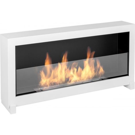 Cheminée éthanol au sol BOX 90 cm avec vitre, blanche, cheminée au bioéthanol (1/5)