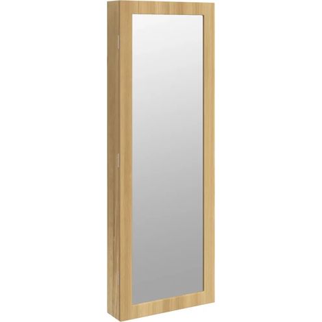 Armadietto per gioielli da parete con specchio e illuminazione LED 37,5 x 10 x 106 cm moderno pratico in legno multistrato bianco 020047152