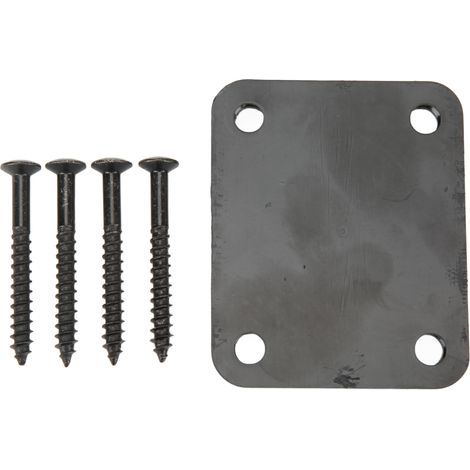 Plaque de montage métallique noire pour manche de guitare électrique ou basse, 4 trous avec vis. (1/5)