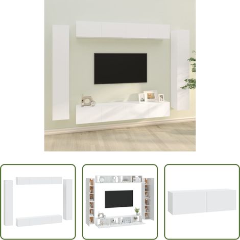 vidaXL Rangement tv -  Ensemble de meubles TV 8 pcs Blanc Bois d'ingénierie (1/5)