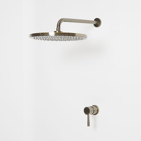 Milano Clarus 1 Outlet Manual Mixer Shower Valve with Wall Mounted 300mm Round Rainfall Shower Head - Brushed Brass (1/5)
