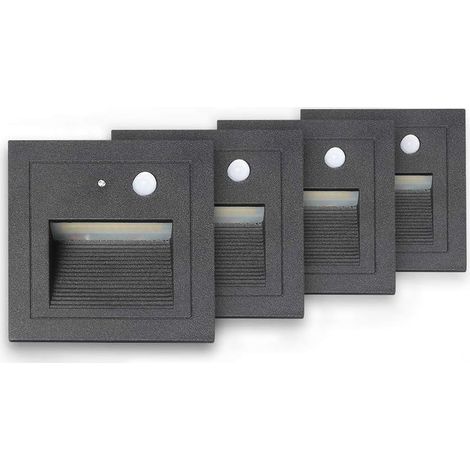 Spot encastrable extérieur 4 LED 3W – Détecteur de mouvement – Température de couleur 2800K – Indice de protection IP65 – Installation facile (1/5)