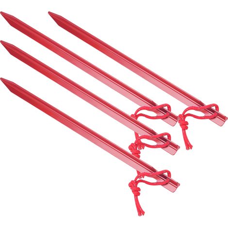 Lot de 4 piquets de tente de camping ultralégers, allongés, en alliage d'aluminium, de 23 cm, rouges. (1/5)