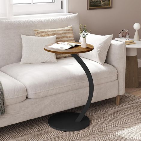 Woltu – Table basse ronde en forme C 40 cm – Plateau MDF effet bois vintage – Structure métallique – Hauteur 65 cm – Capacité de charge 10 kg