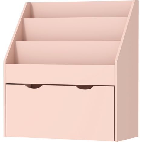 Bibliothèque enfant multi-rangement 3 étagères tiroir, 62,5x30x70 cm, rose (1/5)