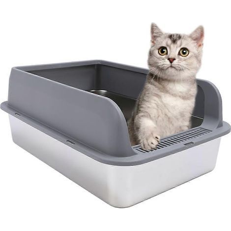 Katzentoilette aus Edelstahl, spritzwassergeschützt, leicht zu reinigen, hohe Seitenwände, halbgeschlossen. (1/5)